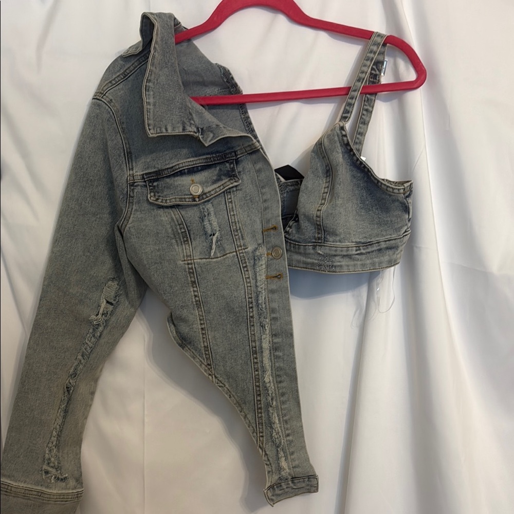 Women's Denim Jacket and Top Set